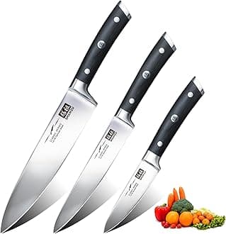 Kitchen Knives Sets 3pcs with German Stainless Steel Professional Japanese Knives Set, Ultra Sharp Chef Knife Set Including Chef's Knife 20cm Kitchen Knife 15cm Paring Knife 9.5cm