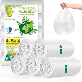 OKKEAI 4-5 Gallon Trash Bags Small Garbage Bags Bathroom Trash Can Bags150 Counts Wastebasket Liners for Office Kitchen,White,Fits 15-20 Liter Bins
