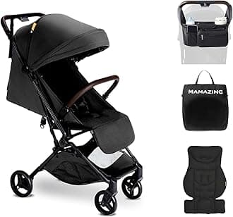 MAMAZING Ultra Air Lightweight Baby Travel Stroller with Carbon Fiber Frame, Compact & Airplane-Friendly, One-Handed Fold, 11.6 lbs, Perfect for Toddlers, Organizer & Cushion Included, Jet