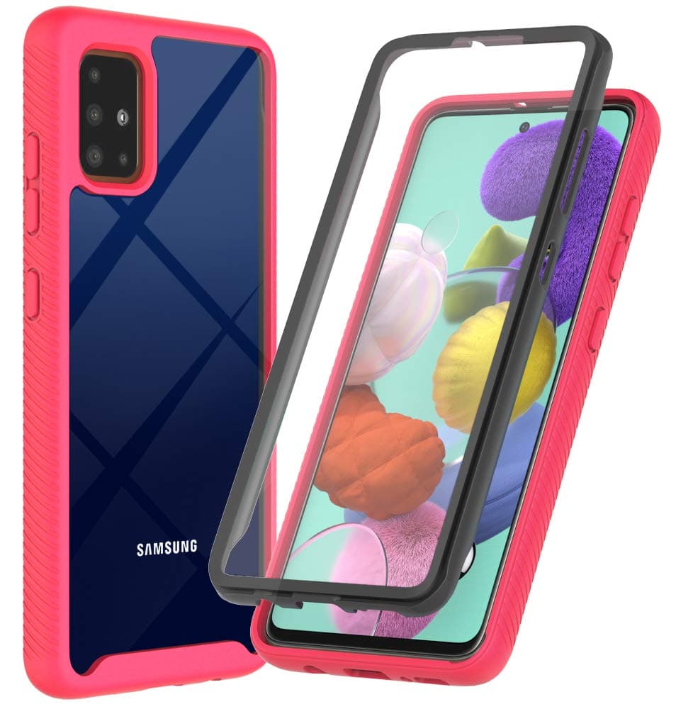 ONOLA Designed for Galaxy A51 Case Built-in Screen Protector,Three Defense Crystal Clear Slim Fit Full Body Shockproof Cover for Galaxy A51 Phone (Pink)
