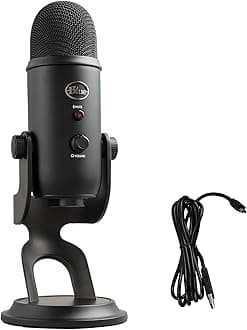 Logitech Creators Blue Yeti USB Microphone for PC, Mac, Gaming, Recording, Streaming, Podcasting, Studio and Computer Condenser Mic with Blue VO!CE effects, 4 Pickup Patterns, Plug and Play - Blackout