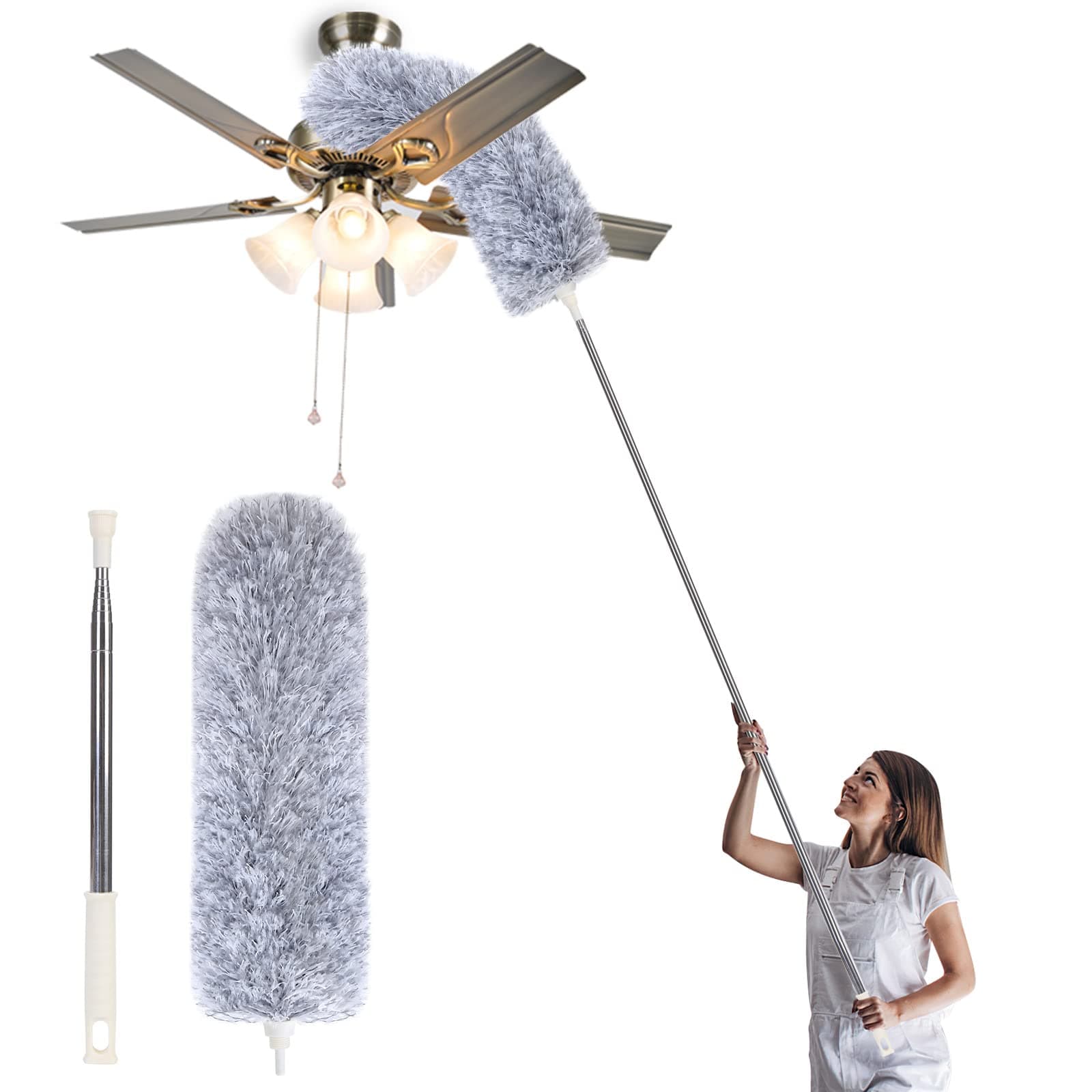 Microfiber Duster with Extension Pole,Washable Bendable Head Ceiling Fan Duster,15-100 inch Wet or Dry Dust Collect Telescoping Dusters for Cleaning Ceiling Fan,High Ceiling,Furniture