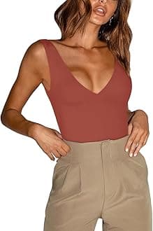 REORIAButsmooth® Women’s Sexy Plunge Deep V Neck Sleeveless V Backless Going Out Tank Bodysuits Tops