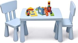 Kids Table and Chairs, 3 Piece Plastic Easy Clean Children Activity Desk for Reading, Drawing, Snack Time, Arts Crafts, Preschool, Kindergarten & Playroom, Toddler Table and Chair Set (Blue)