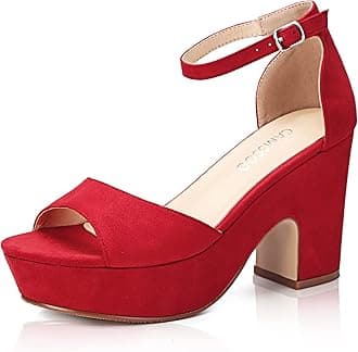 CAMSSOO Platform Heels for Women Chunky Heel Open Toe Ankle Strap Suede Wedges Sandals Wedding Office Dress Shoes