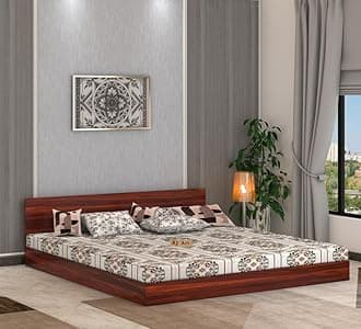 Wooden Single Bed Without Storage | Single Platform Bed Cot Wooden Palang | Space Saving Low Height Single Size Bed for Bedroom | Honey Finish