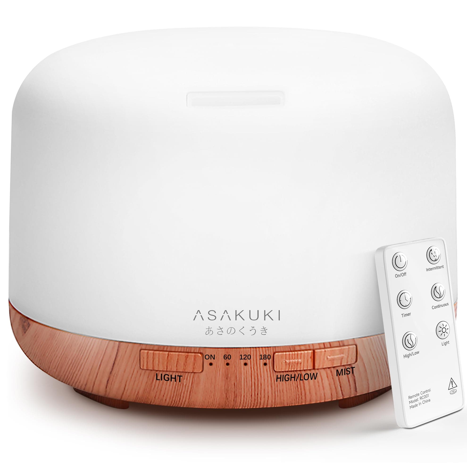 ASAKUKI Essential Oil Diffuser for Home, 500ML Aromatherapy Diffuser Humidifier with Remote Control, 7 Color LED Lights, Quiet Cool Mist Diffuser for Bedroom, Living Room, Office (Yellow)