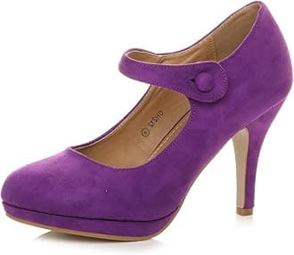 Womens Ladies mid high Heel Mary Jane Evening Work Platform Bridal Party Prom Court Shoes Size.