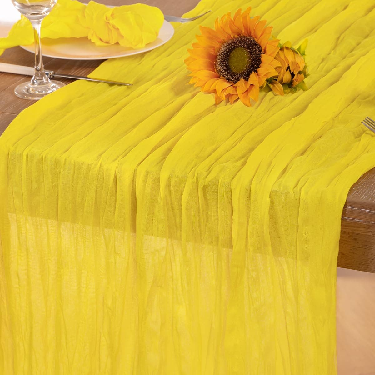 Lemon Yellow Cheesecloth Table Runner Spring Easter Table Runner Boho Gauze 120 Inches Yellow Cheese Cloth Table Decor for Wedding Bridal Baby Shower Parties
