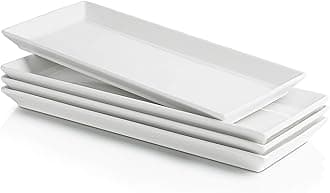 Sweese Porcelain Serving Platters 11.7 Inch - Elegant White Rectangular Plates, Set of 4 for Parties, Sushi, Appetizers
