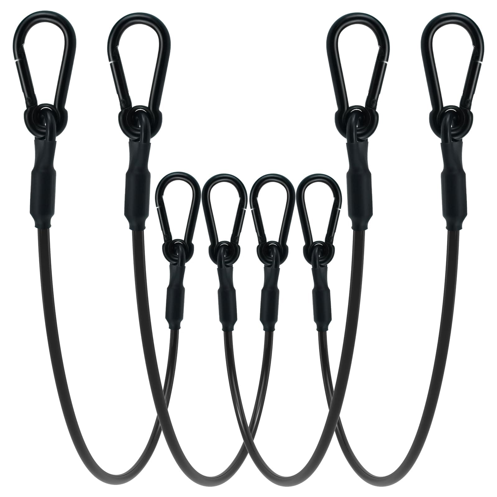 SDTC Tech 4-Pack Loop End Braided Stainless Steel Cable Heavy Duty Security Wire Ropes with Carabiner Hook Locks for Yard Light, Home Decoration, Transport, 4mm Thickness 24 Inch Length PVC Coated