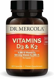 Dr. Mercola Vitamins D3 & K2 - Supports Immune, Brain, Cardiovascular, Respiratory & Bone Health - GMO-Free, Gluten-Free & Soy-Free - 30 Capsules (30 Servings)