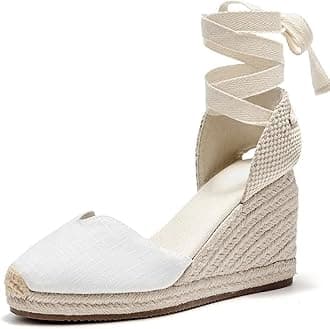 U-lite 3" Cap Toe Platform Wedges Sandals for Women, Classic Soft Ankle-Tie Lace up Espadrilles Shoes