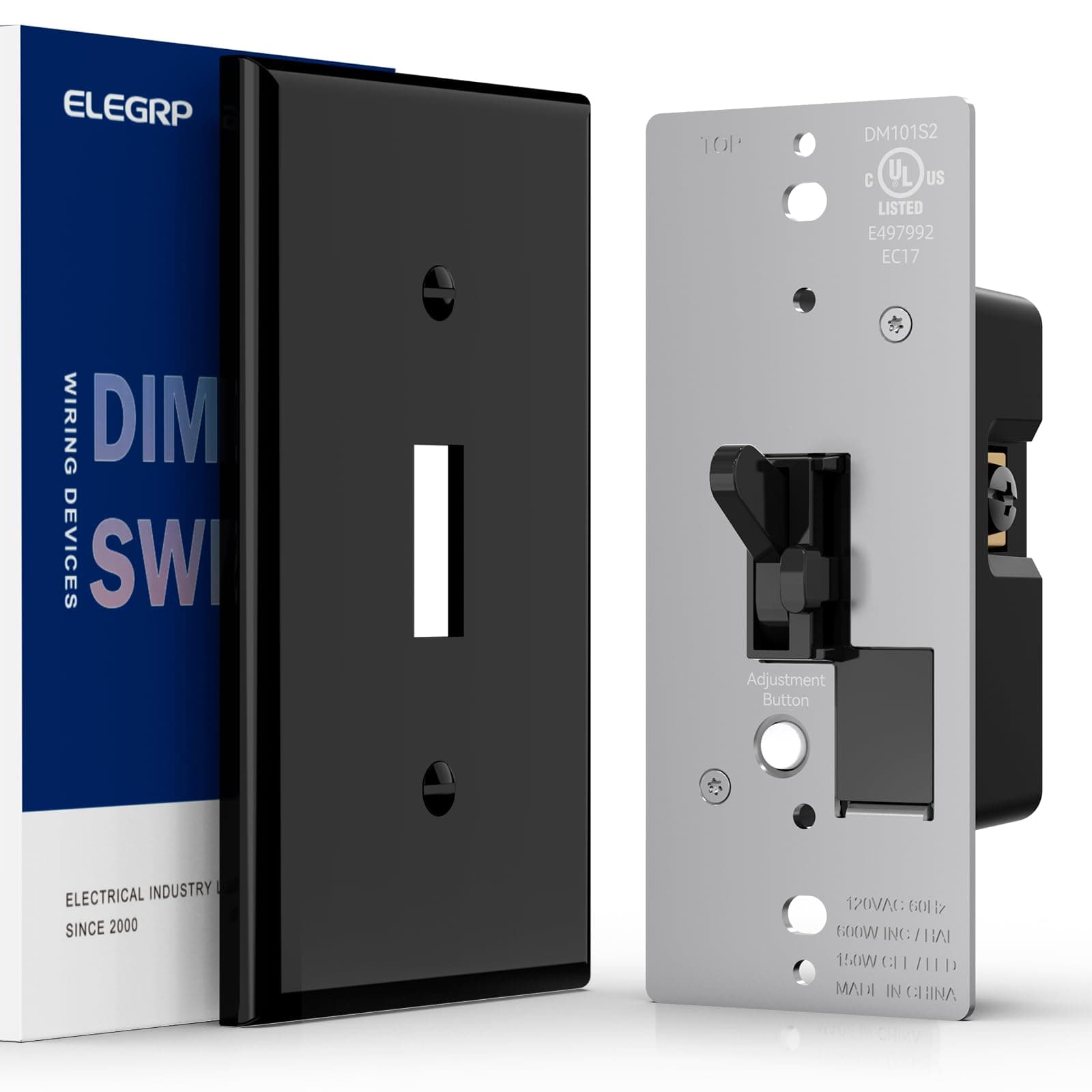 Digital Toggle Dimmer Switch for Dimmable LED, CFL and Incandescent Light Bulbs, Single Pole or 3-Way Toggle LED Dimmer Light Switch, Wall Plate Included, UL Listed, 1 Pack, Black