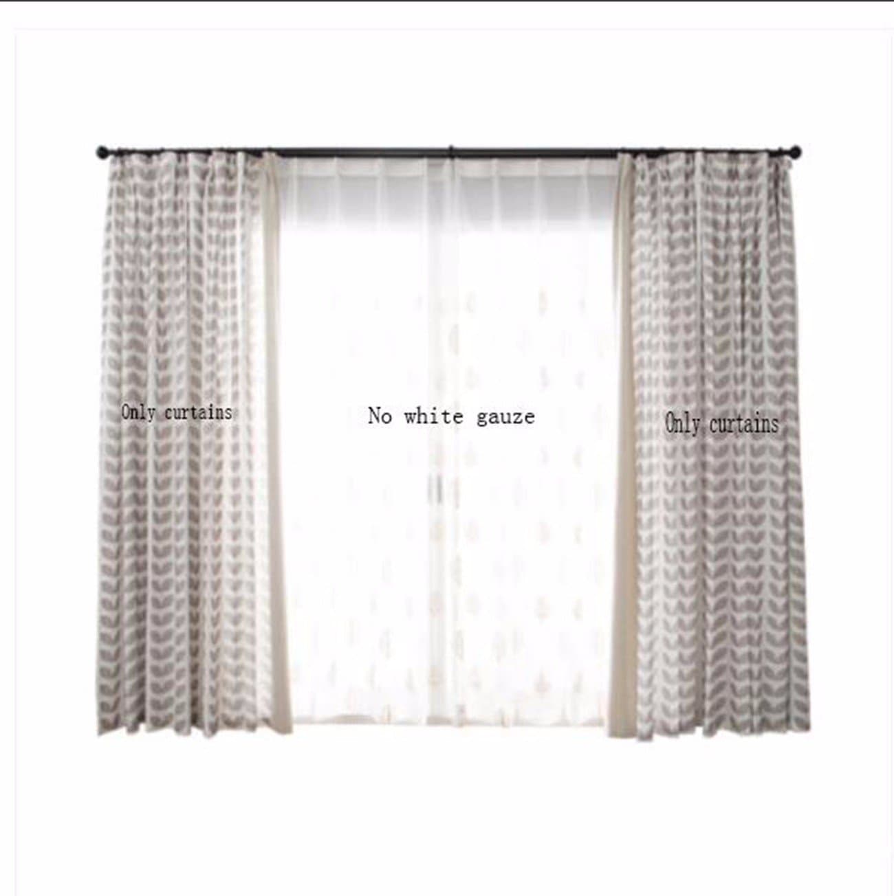 Simple Modern Idyllic Leaf Pattern Living Room Bedroom Study Half-blind Curtains,A,150 x 270 CM (W x H) x 2
