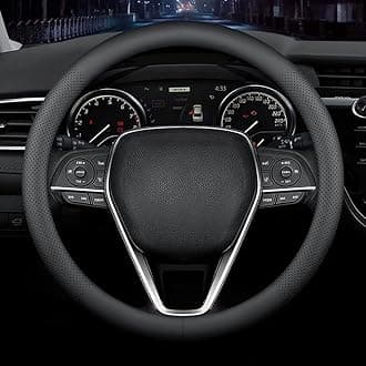 LKWLIKEI Nappa Premium Leather car Steering Wheel Cover, Non-Slip, Breathable, Universal 15 inches, Black.