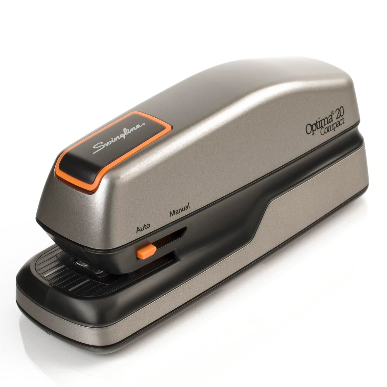 Swingline Electric Stapler, 20 Sheet Capacity, Optima 20, Jam Free, Compact, Automatic or Manual, Plug In or Battery, Orange and Gray (48207)