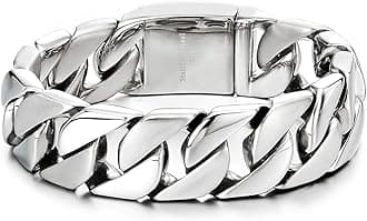 Mens Stainless Steel Large Curb Chain Link Bracelet Solid Curb Chain Wristband Biker Punk Jewelry Masculine Accessory