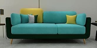 Velvet Contemperory Sofa Couch with Cushion Chaise Lounge Sectional Perfect for Living Room & Bedroom Guests Home & Office (3 Seater Turquoise & Green)