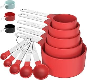 Measuring Cups & Spoons Set, Stackable Cups and Spoons, Nesting Measure Cups with Stainless Steel Handle, Kitchen Gadgets for Cooking & Baking (Red)