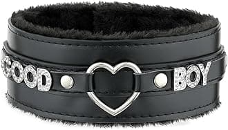 ADEMISHIA Pink Furry Heart O-ring Leather Choker Collar For Women, Handmade Punk Gothic Letter Necklace Adjustable Fashion Jewerly