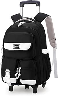 Solid Color Rolling Backpack for Girls Boys Cute Elementary school bag with wheels,Black Trolley Bags for Travel