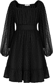 GRACE KARIN Girls Ruffle Tiered Dress Long Sleeve Swiss Dot Flowy A-Line Dress 6-14Y