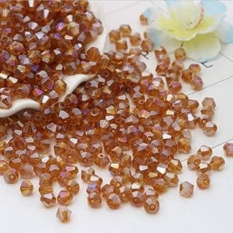 DIY 4mm 1000Pcs Amber AB Bulk Faceted Bicone Crystal Glass Beads with Container Box Beads for Making Jewelry (Amber AB)