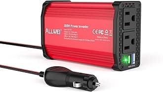 ALLWEI 300W Power Inverter DC 12V to 110V AC, Compact Car Plug Adapter Outlet with 27W PD USB-C &18W USB-A Fast Charging, Cigarette Lighter Adapter Car Charger for Phone, Laptop on Road Trip - Red
