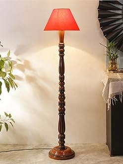Orange Cotton conical Wooden Floor lamp -57