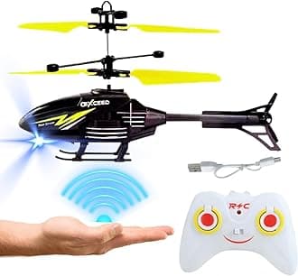 Outdoor and Indoor Flying Helicopter with Hand Induction Watch | Electronic Radio RC Remote Control Toy | Charging Helicopter with 3D Light & Safety Sensor for Kids - Black Yellow