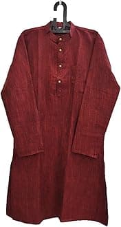 LATEST CHIKANMen's Cotton Regular Textured Long Kurta Full Sleeves - Casual Ethnic Wear