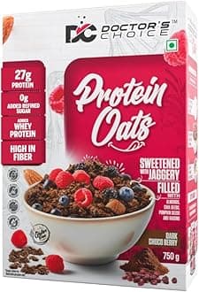 DC DOCTORS CHOICE Oats, High Protein Oats, 27G Pure Protein Breakfast Cereals, Rich in Fiber, No Additives and No Refine Sugar. (750g, Dark Choco Berry)