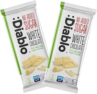 Diablo No Added Sugar White Chocolate – No Added Sugar Chocolate Bar Sweetened with Stevia, Gluten Free, Ideal for Any Occasion, Birthdays, Valentines, or Gift Hampers, 75g (Pack of 2)