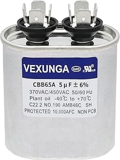 5uF 370/440VAC 50/60Hz CBB65 CBB65A Oval Run Start Capacitor 5 MFD 370V/440V Air Conditioner Capacitors for AC Unit Fan Motor Start or Pool Pump or Air Condenser Straight Cool