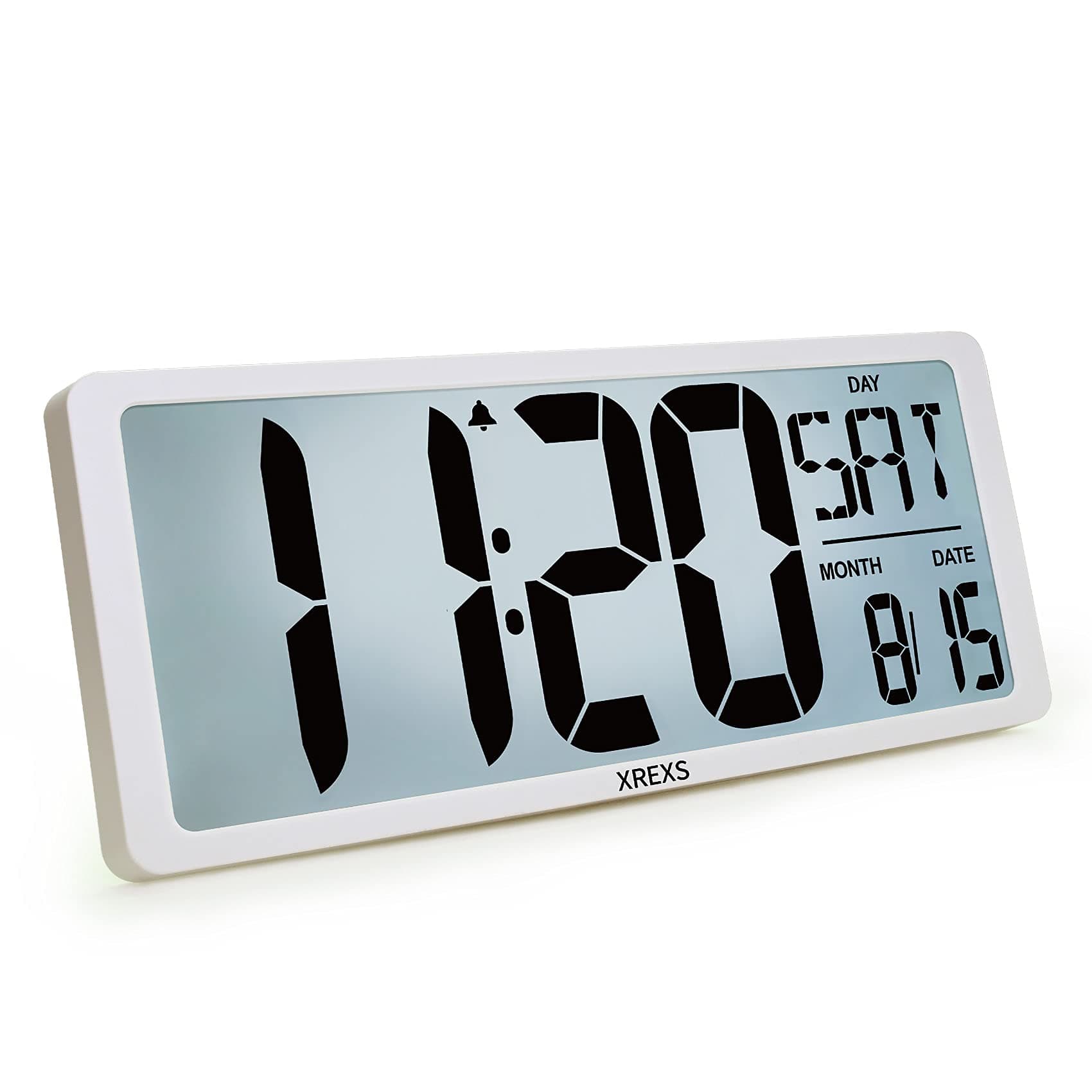 XREXS Extra Large Digital Wall Clock with Backlight, 18 Inch Wall Digital Clock with Day/Calendar/Temperature, Count Up & Down Timer, Clocks for Living Room, Office (Batteries Included)