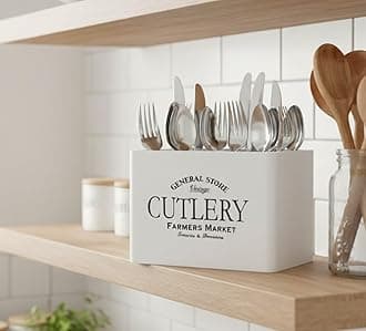 4 Compartment Wooden Cutlery Utensil Holder Dishware Organiser Caddy