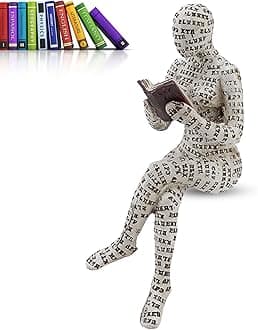 Cyrank Reading Woman Figurine, Resin Abstract Thinker Sculpture, Learning Lady Bookshelf Ornament