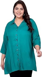 Indietoga Women's Plus Size Solid Rayon Longline Casual Shirts (2XL to 7XL)