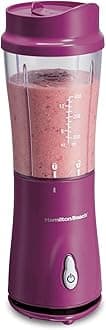 Hamilton Beach 51131 Portable Blender for Shakes and Smoothies with 14 Oz BPA Free Travel Cup and Lid, Durable Stainless Steel Blades for Powerful Blending Performance, Raspberry