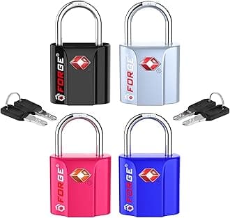 Forge Small Size TSA Approved Luggage Locks. Key Locks for Travel. Ultra Secure Dimple Key Travel Locks Alloy Body Luggage Locks. 4 Color Pack.