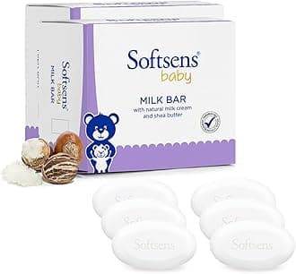 Softsens Baby Milk Bar Soap with Natural Milk Cream & Shea Butter, Vitamin E, Paraben-Free (6 Soaps - in 2 Packs of 3x100g Soap Each)