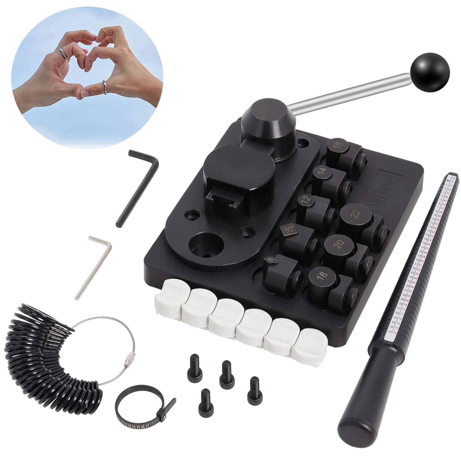 Wadoy Ring Bender Machine for Spoon Rings Making, Ring Bending Tool for Jewelry Maker with Nylon Dies Rings Making Kit