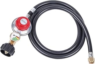GasSaf 5FT Adjustable Propane Regulator, High Pressure Propane Regulator Hose with Gauge Suitable for Burners,Turkey Fryers,Forge,etc