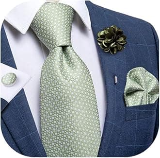 DiBanGu Men's Silk Tie Handkerchief Woven Necktie Pocket Square Set With Lapel Pin Brooch for Wedding