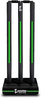 Cockatoo Premium Cricket Wicket Set l Heavy Duty Plastic l Fluorescent Green l Standard Size l 3 Stumps+2 Bails+1 Stand Set l Professional Quality for Cricket Ground, Match, and Tournament
