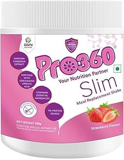 Slim Weight Management Meal Replacement Protein Shake (Strawberry Flavour) No Added Sugar, Dietary Supplement For Men & Women, 500Gm