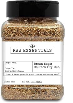 Raw Essentials Brown Sugar Bourbon Dry Rub – Sweet and Savory – Grilling and Roasting Meats – Gluten Free – 11 Ounce Bottle