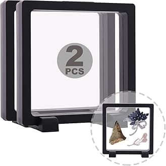 2 Set 6.3 Inch 3D Floating Display Frame Case for Jewelry, YITOU Challenge Coin Display Frame Display Stands Case Holder for Fossil, Rock, Gemstones, Megladon Tooth, Specimens, Floating Frame Case