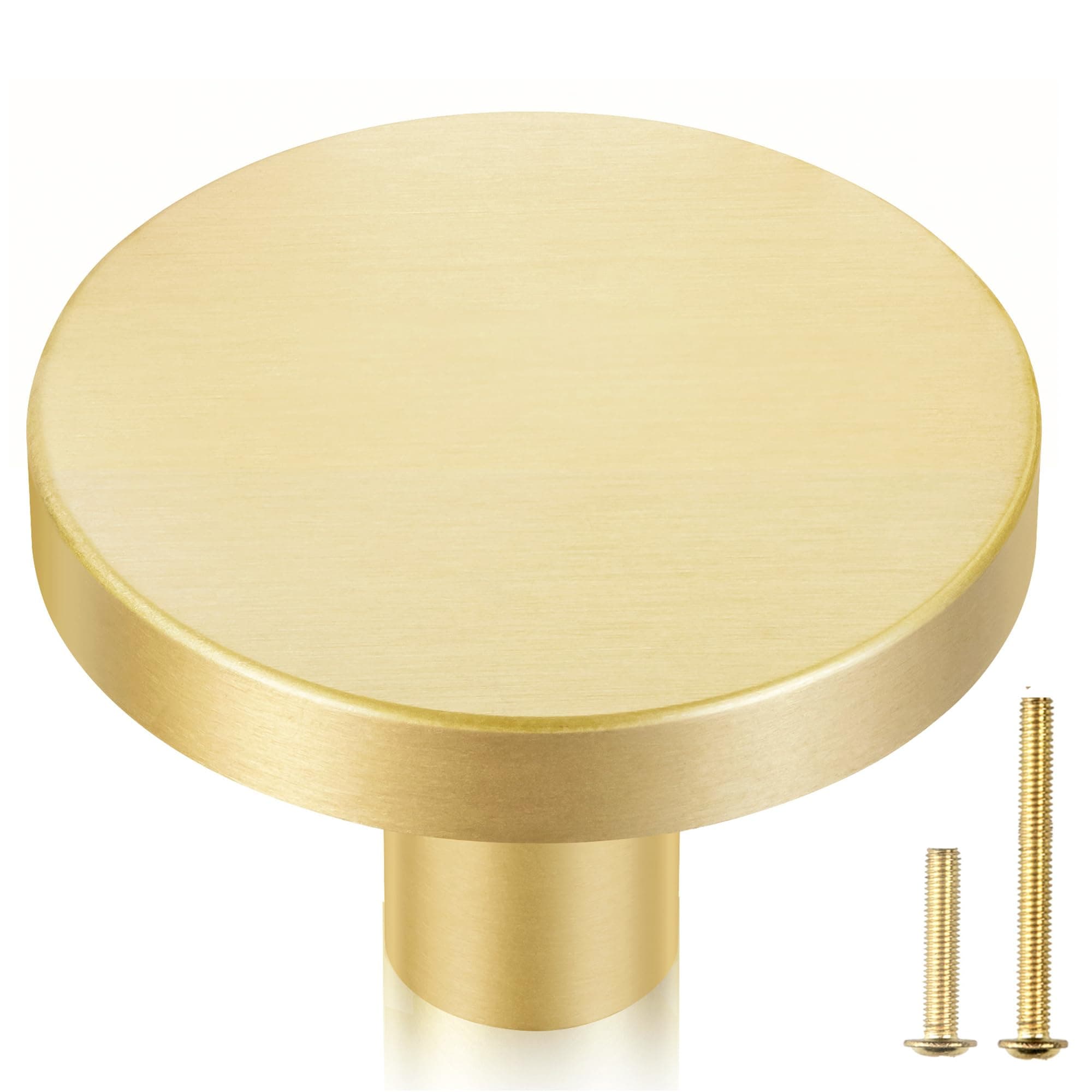 AONELAS QOGRISUN 2-Pack Solid Brass Cabinet Knobs, 1-5/16-Inch Diameter, Round Gold Dresser Drawer Pulls Handles, Modern Kitchen Hardware, Brushed Brass Finish